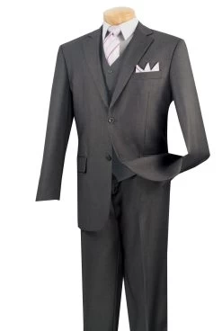 Vinci 2-Button Classic Suit With Vest - Heather Grey - X Long