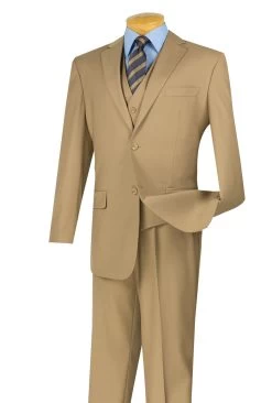 Vinci 2-Button Classic Suit With Vest - Khaki - X-Long