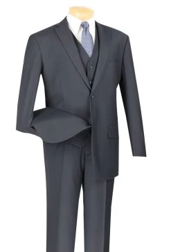 Vinci 2-Button Classic Suit With Vest - Navy - X-Long
