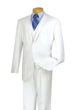 Vinci 2-Button Classic Suit With Vest - White - X-Long