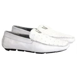Vestigium Genuine Ostrich Quill & Calf Moc Driver Loafer -Fashionable Costume vestigium ostrich loafers white 2 700x 67622.1611017284