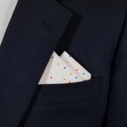 100% Cotton Pre-Folded Pocket Square Handkerchief Insert - White Mini Dots