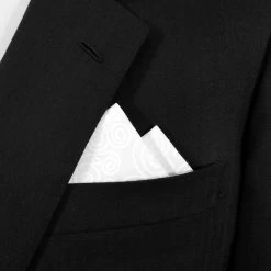 100% Cotton Pre-Folded Pocket Square Handkerchief Insert - White Swirl Patten