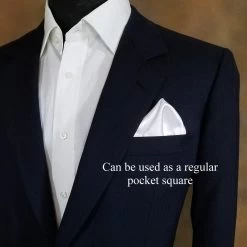 White Satin 2-in-1 Pouf Round Pocket Square With Black Trim -Fashionable Costume whitepocketsquare 47369.1678992672