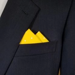 100% Cotton Pre-Folded Pocket Square Handkerchief Insert - Yellow Polka Dot