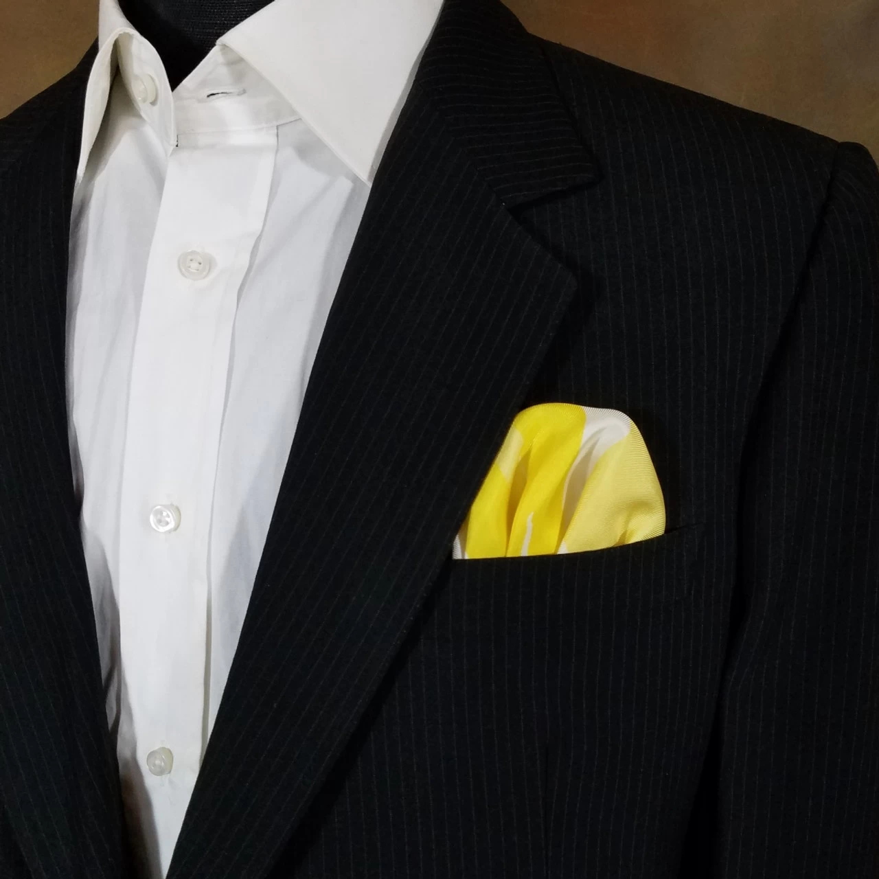Yellow And White 100% Silk Pre-Folded Pocket Square Insert 2 Yellow And White 100% Silk Pre-Folded Pocket Square Insert - Image 2