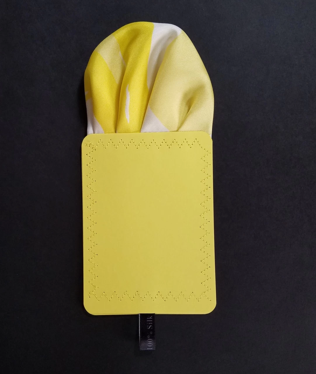 Yellow And White 100% Silk Pre-Folded Pocket Square Insert 3 Yellow And White 100% Silk Pre-Folded Pocket Square Insert - Image 3