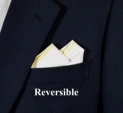 100% Cotton Pre-Folded Pocket Square Handkerchief Insert - Yellow On White -Fashionable Costume yellow stitch 5 59394.1671825935