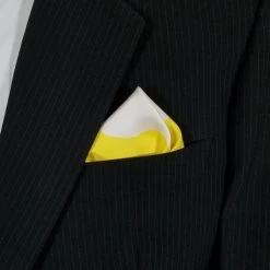 White & Yellow 100% Silk Pre-Folded Pocket Square Insert